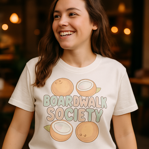 Boardwalk Society Beach Babe Coconut T-Shirt – Cute Pastel Summer Graphic Tee for Coastal Girls, Surf & Ocean Vibes Apparel Beach%20Babe%20prompt%20%2323%20lifestyle%20mockup.png