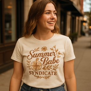 Summer Babe Compass T-Shirt – Boho Beach Girl Tee with Floral Design, Nautical Syndicate Shirt for Summer Vibes & Coastal Style Beach%20Babe%20prompt%20%2326%20lifestyle%20mockup.png