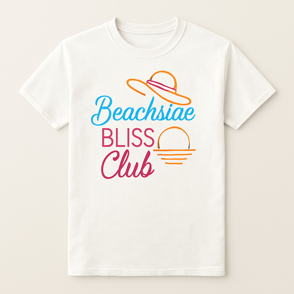 Beachside Bliss Club Neon T-Shirt – Trendy Beach Babe Summer Tee, Retro Sun Hat & Sunset Graphic, Vibrant Vacation Vibes Shirt Beach%20Babe%20prompt%20%2328%20studio%20mockup.png