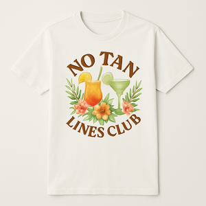 No Tan Lines Club T-Shirt – Tropical Beach Babe, Summer Cocktails & Hibiscus Flowers, Fun Vacation Party Tee Beach%20Babe%20prompt%20%2329%20studio%20mockup.png