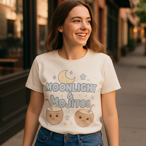 Moonlight & Mojitos Beach Babe T-Shirt – Cute Pastel Summer Coconut Drink Graphic, Fun Night Beach Party Tee Beach%20Babe%20prompt%20%2330%20lifestyle%20mockup.png