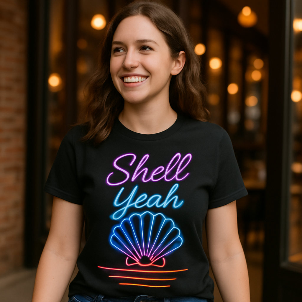 Shell Yeah Neon Beach Babe T-Shirt – Trendy Seashell Graphic Summer Top for Ocean Lovers, Coastal Vibes, Cute Beachwear Beach%20Babe%20prompt%20%2332%20lifestyle%20mockup.png