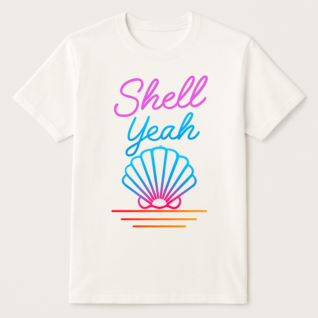 Shell Yeah Neon Beach Babe T-Shirt – Trendy Seashell Graphic Summer Top for Ocean Lovers, Coastal Vibes, Cute Beachwear Beach%20Babe%20prompt%20%2332%20studio%20mockup.png