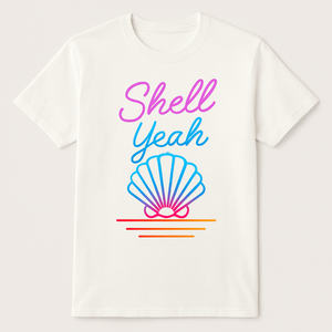 Shell Yeah Neon Beach Babe T-Shirt – Trendy Seashell Graphic Summer Top for Ocean Lovers, Coastal Vibes, Cute Beachwear Beach%20Babe%20prompt%20%2332%20studio%20mockup.png