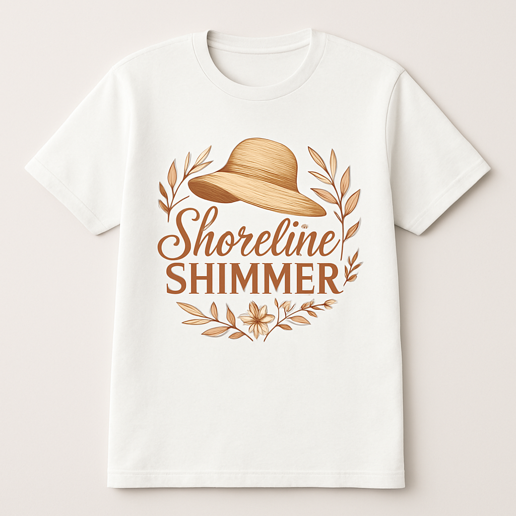 Shoreline Shimmer Beach Babe T-Shirt – Cute Sun Hat & Floral Graphic, Summer Coastal Vibes, Trendy Beachwear for Women Beach%20Babe%20prompt%20%2339%20studio%20mockup.png