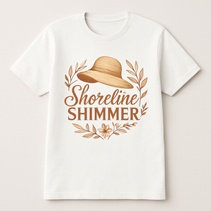 Shoreline Shimmer Beach Babe T-Shirt – Cute Sun Hat & Floral Graphic, Summer Coastal Vibes, Trendy Beachwear for Women Beach%20Babe%20prompt%20%2339%20studio%20mockup.png