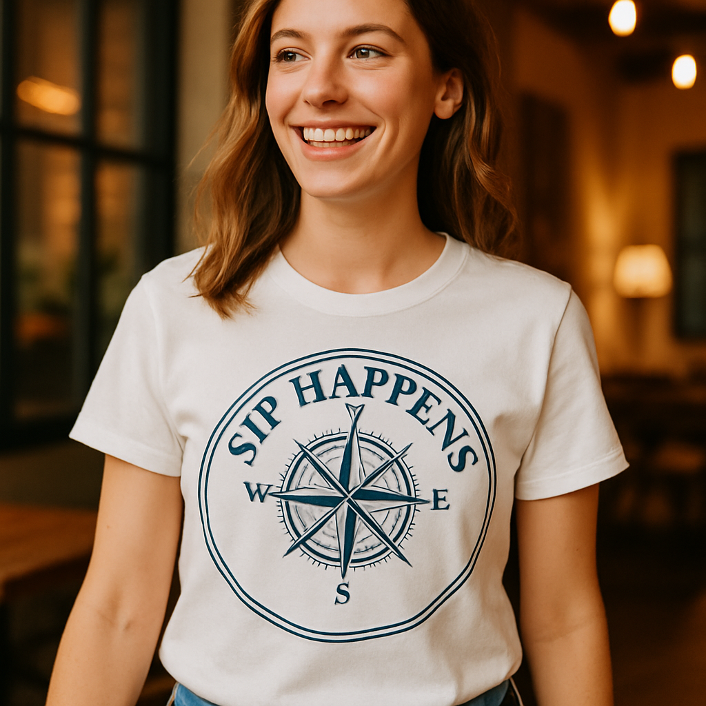 Sip Happens Beach Babe T-Shirt – Nautical Compass Graphic, Funny Coastal Vacation Tee, Summer Boho Party Shirt for Ocean Lovers Beach%20Babe%20prompt%20%233%20lifestyle%20mockup.png