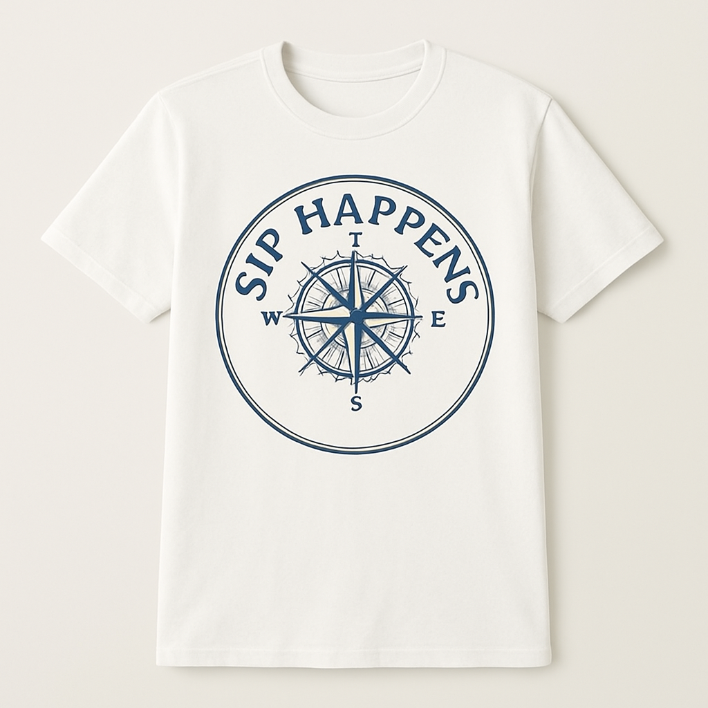 Sip Happens Beach Babe T-Shirt – Nautical Compass Graphic, Funny Coastal Vacation Tee, Summer Boho Party Shirt for Ocean Lovers Beach%20Babe%20prompt%20%233%20studio%20mockup.png