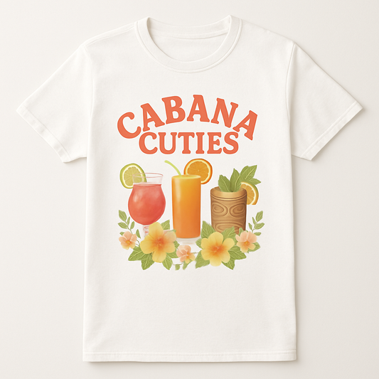 Cabana Cuties Beach Babe T-Shirt – Tropical Drinks Graphic, Hibiscus Flowers, Summer Vacation Shirt, Cute Beach Party Top Beach%20Babe%20prompt%20%2340%20studio%20mockup.png