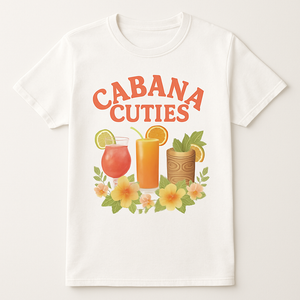 Cabana Cuties Beach Babe T-Shirt – Tropical Drinks Graphic, Hibiscus Flowers, Summer Vacation Shirt, Cute Beach Party Top Beach%20Babe%20prompt%20%2340%20studio%20mockup.png