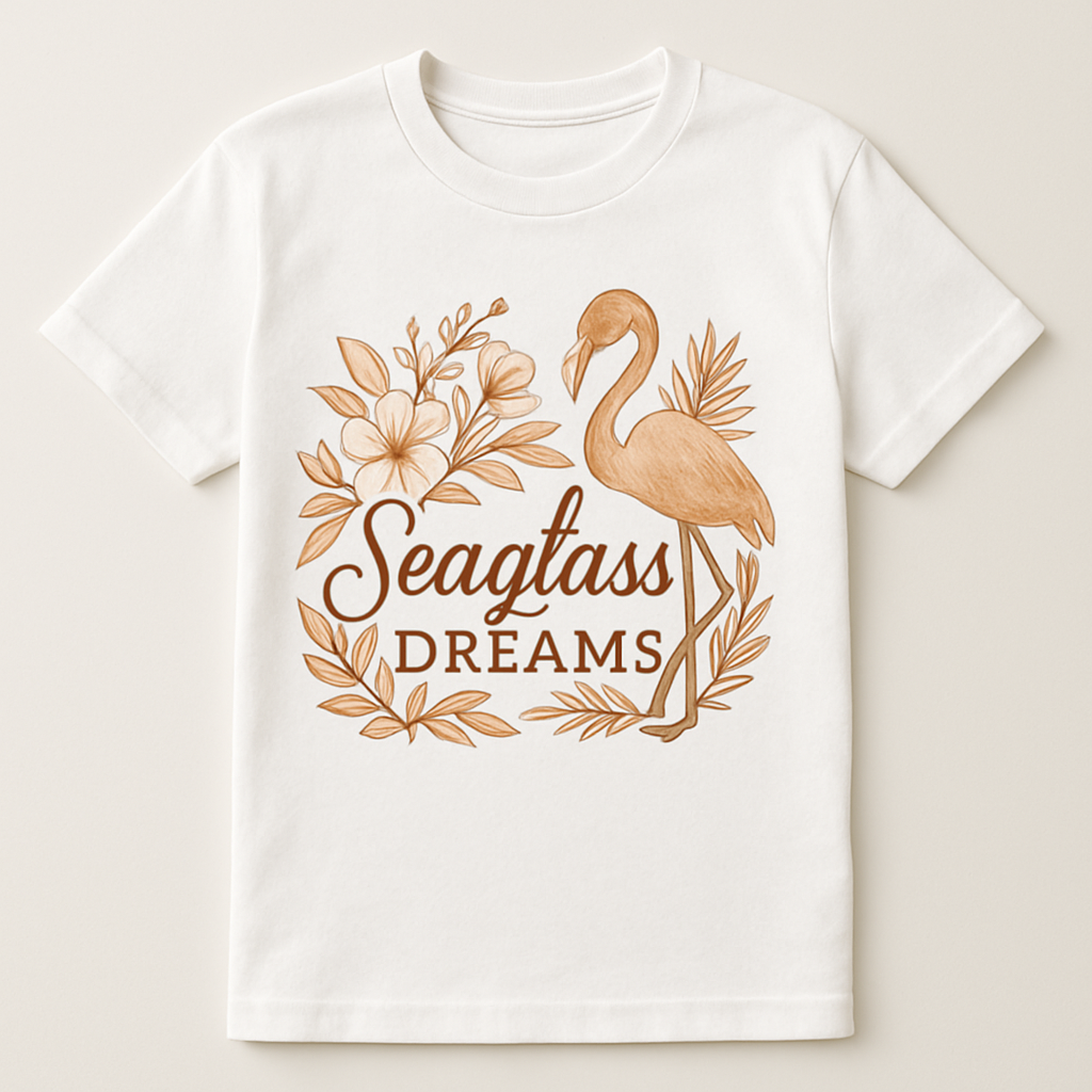 Seaglass Dreams Flamingo T-Shirt – Beach Babe Boho Floral Summer Tee, Tropical Vacation Shirt, Cute Coastal Style Gift Beach%20Babe%20prompt%20%2347%20studio%20mockup.png
