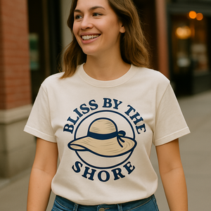 Bliss By The Shore Beach Babe T-Shirt – Cute Sun Hat Graphic, Summer Coastal Vibes, Trendy Beachwear for Women Beach%20Babe%20prompt%20%2348%20lifestyle%20mockup.png