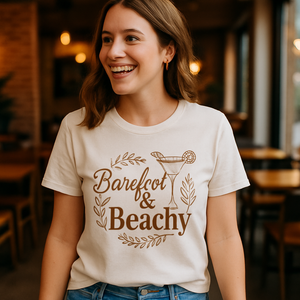 Barefoot & Beachy T-Shirt – Cute Cocktail Graphic, Summer Beach Babe Shirt, Vacation Beachwear, Relaxed Boho Style Tee Beach%20Babe%20prompt%20%2349%20lifestyle%20mockup.png