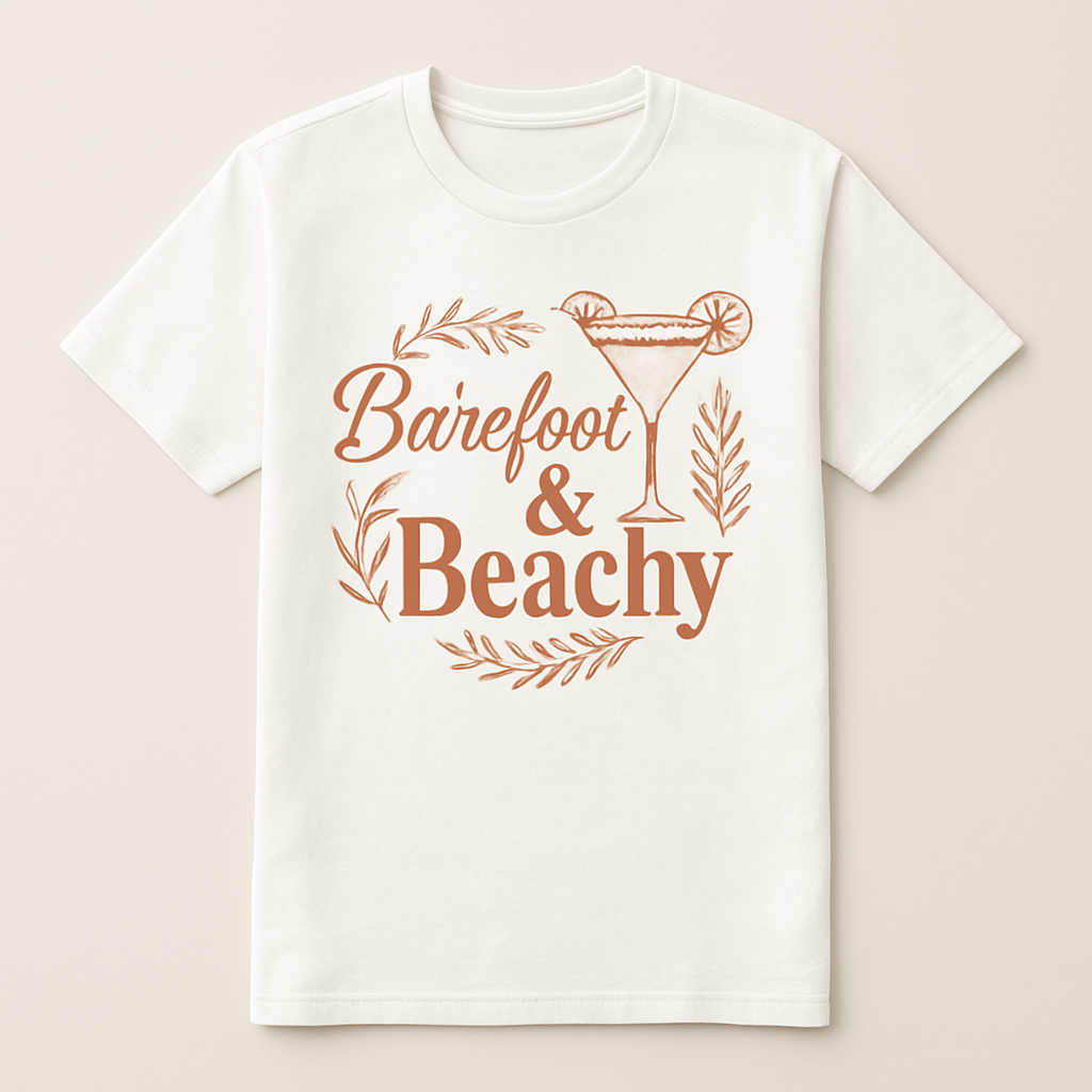 Barefoot & Beachy T-Shirt – Cute Cocktail Graphic, Summer Beach Babe Shirt, Vacation Beachwear, Relaxed Boho Style Tee Beach%20Babe%20prompt%20%2349%20studio%20mockup.png