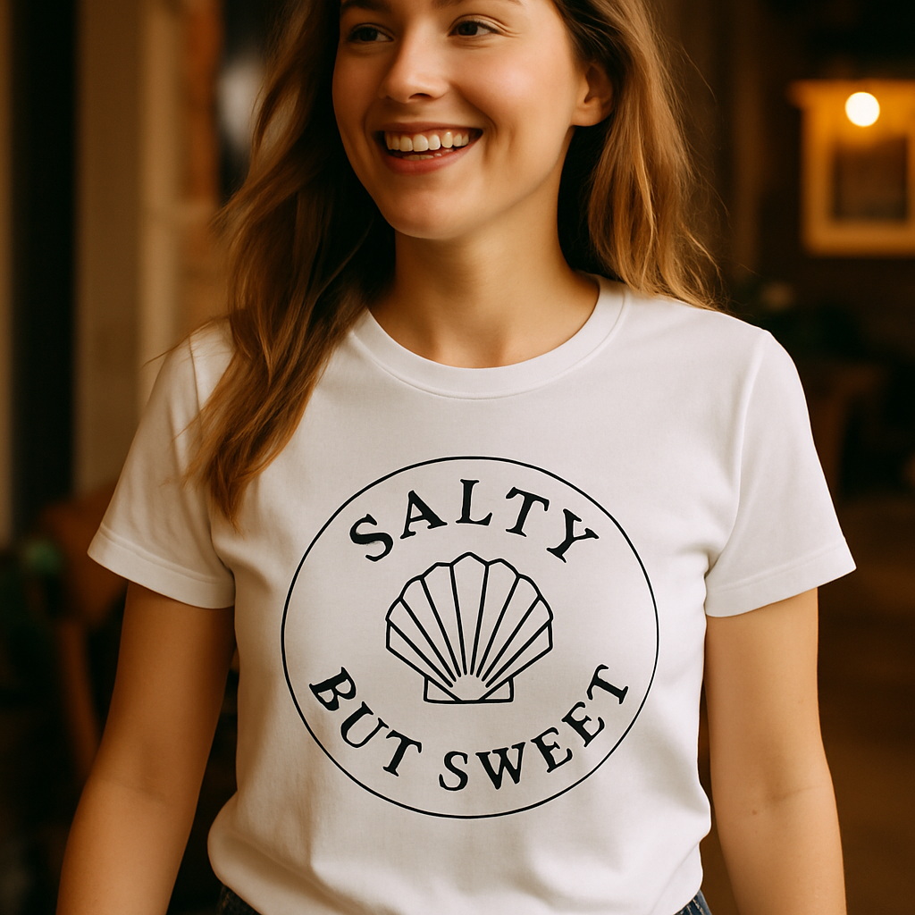 Salty But Sweet Beach Babe T-Shirt – Seashell Graphic, Summer Vibes, Cute Coastal Tee for Ocean Lovers, Trendy Beachwear Apparel Beach%20Babe%20prompt%20%2350%20lifestyle%20mockup.png