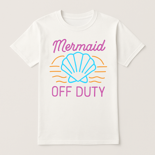 Mermaid Off Duty Neon Shell T-Shirt – Cute Beach Babe Summer Tee, Fun Ocean Vacation Shirt, Coastal Vibes Beachwear for Women Beach%20Babe%20prompt%20%235%20studio%20mockup.png