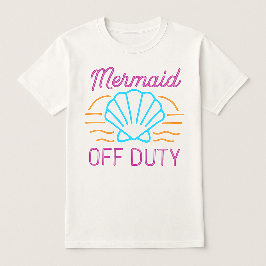 Mermaid Off Duty Neon Shell T-Shirt – Cute Beach Babe Summer Tee, Fun Ocean Vacation Shirt, Coastal Vibes Beachwear for Women Beach%20Babe%20prompt%20%235%20studio%20mockup.png