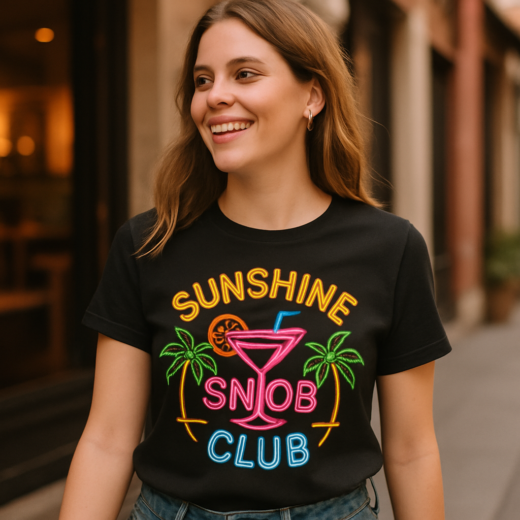 Sunshine Snob Club Neon T-Shirt – Beach Babe Graphic, Palm Trees & Cocktail, Summer Vacation Vibes, Fun Party Tee Beach%20Babe%20prompt%20%239%20lifestyle%20mockup.png