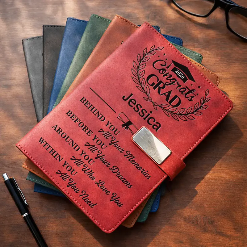 Behind You All Memories Congrats Grad - Personalized Leather Notebook Set