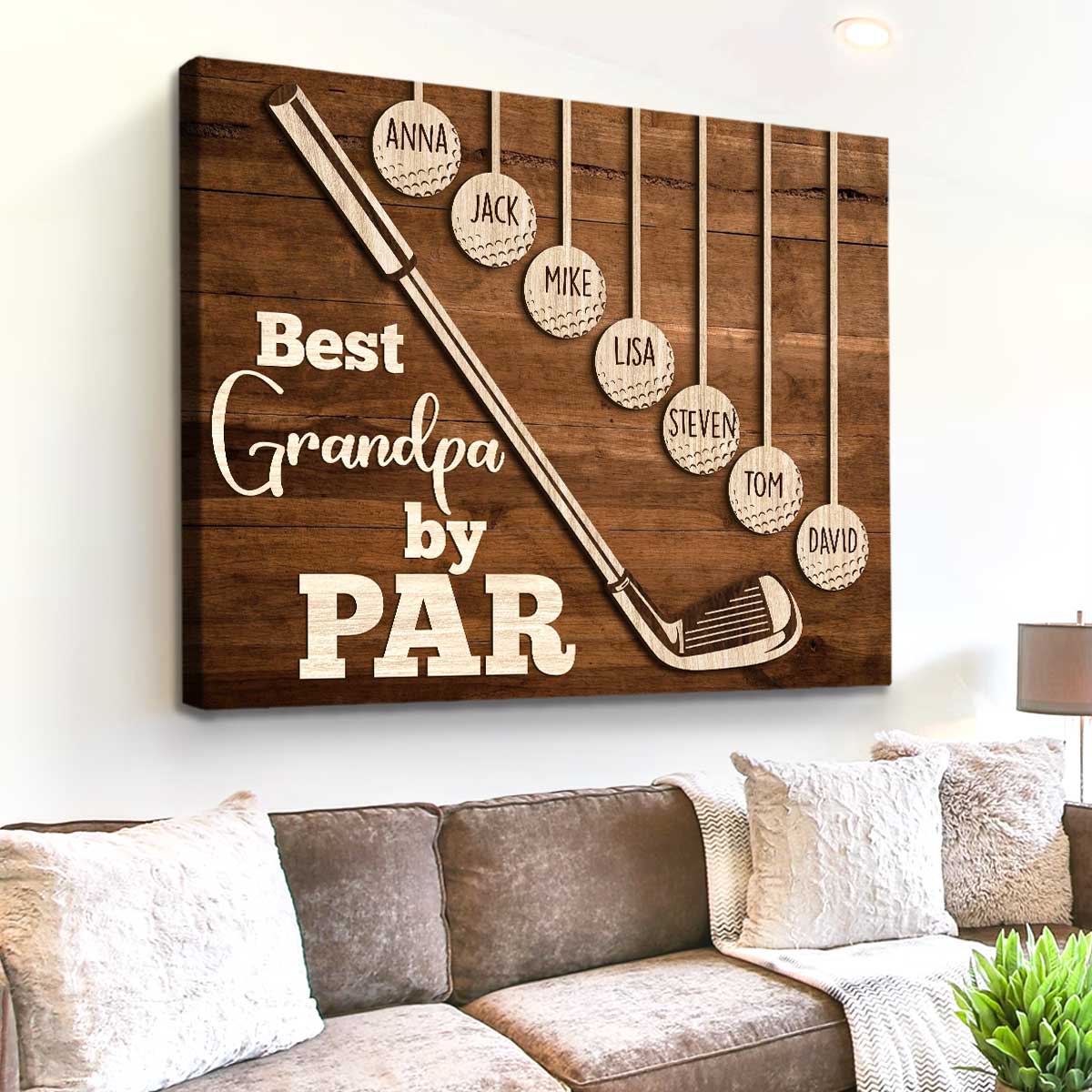 Best Grandpa By Par Golf Canvas, Fathers Day Golf Gift For Grandpa, Personalized Papa Golf Gift, Gift for Grandpa with Custom Kids Names