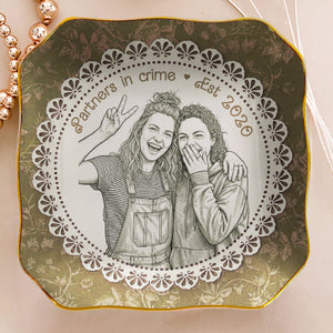 Best Friends Gift For Her Custom Photo Sketch Line Art - Personalized Jewelry Dish