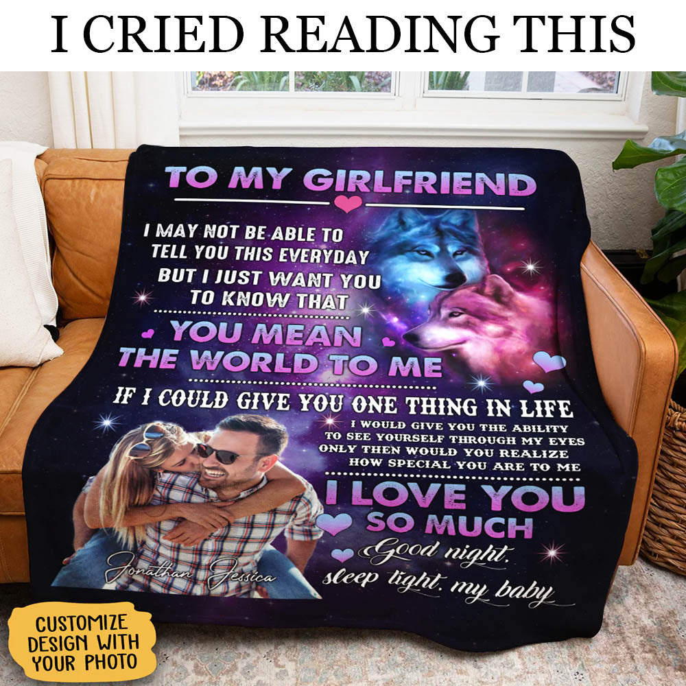 Best Valentine Gift For Girlfriend,  Wolf Couple To My Girlfriend You Mean The World To Me - Love From Boyfriend