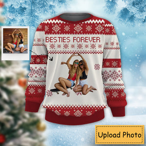 Besties Forever - Personalized Photo Ugly Sweater - Christmas Gift For Besties