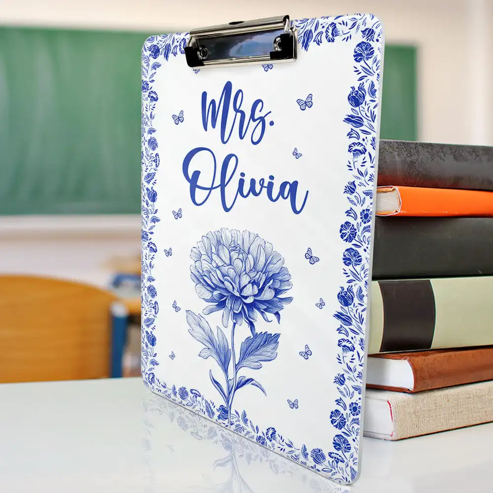 Birth Flower Chinoiserie Toile Art - Personalized Clipboard