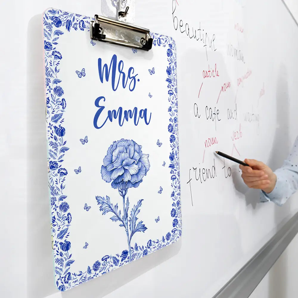 Birth Flower Chinoiserie Toile Art - Personalized Clipboard