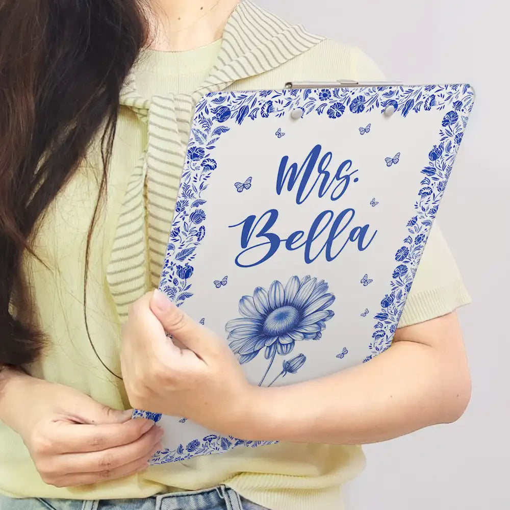 Birth Flower Chinoiserie Toile Art - Personalized Clipboard