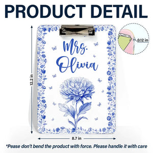 Birth Flower Chinoiserie Toile Art - Personalized Clipboard