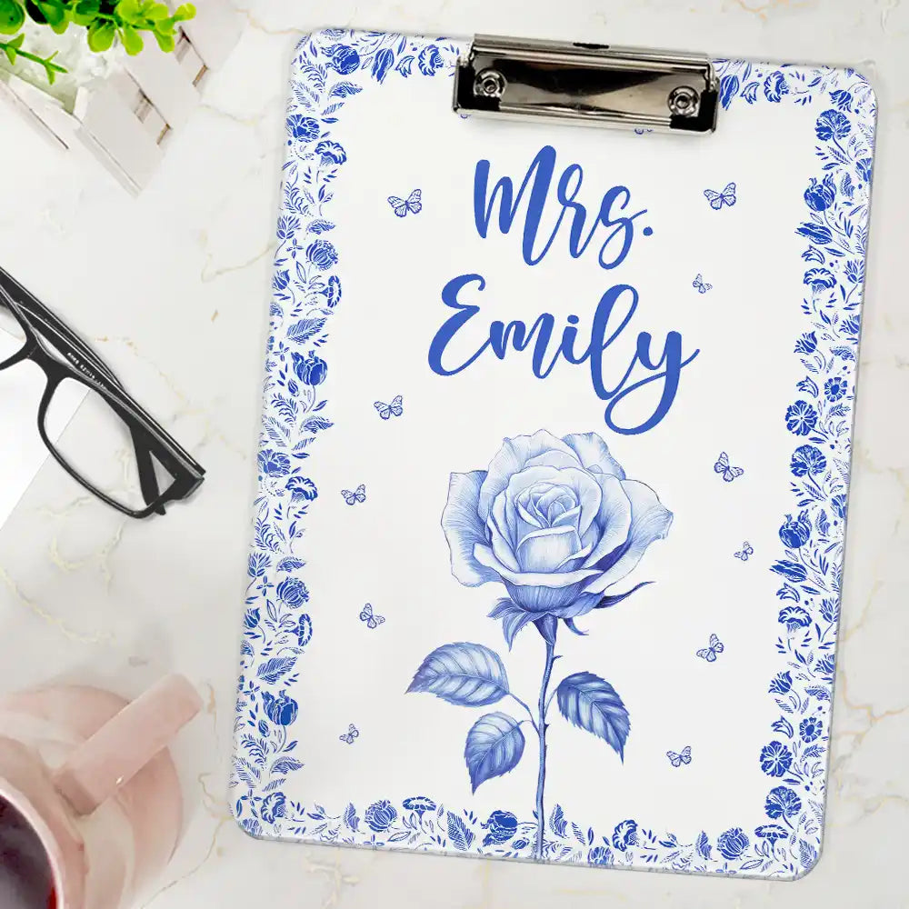 Birth Flower Chinoiserie Toile Art - Personalized Clipboard