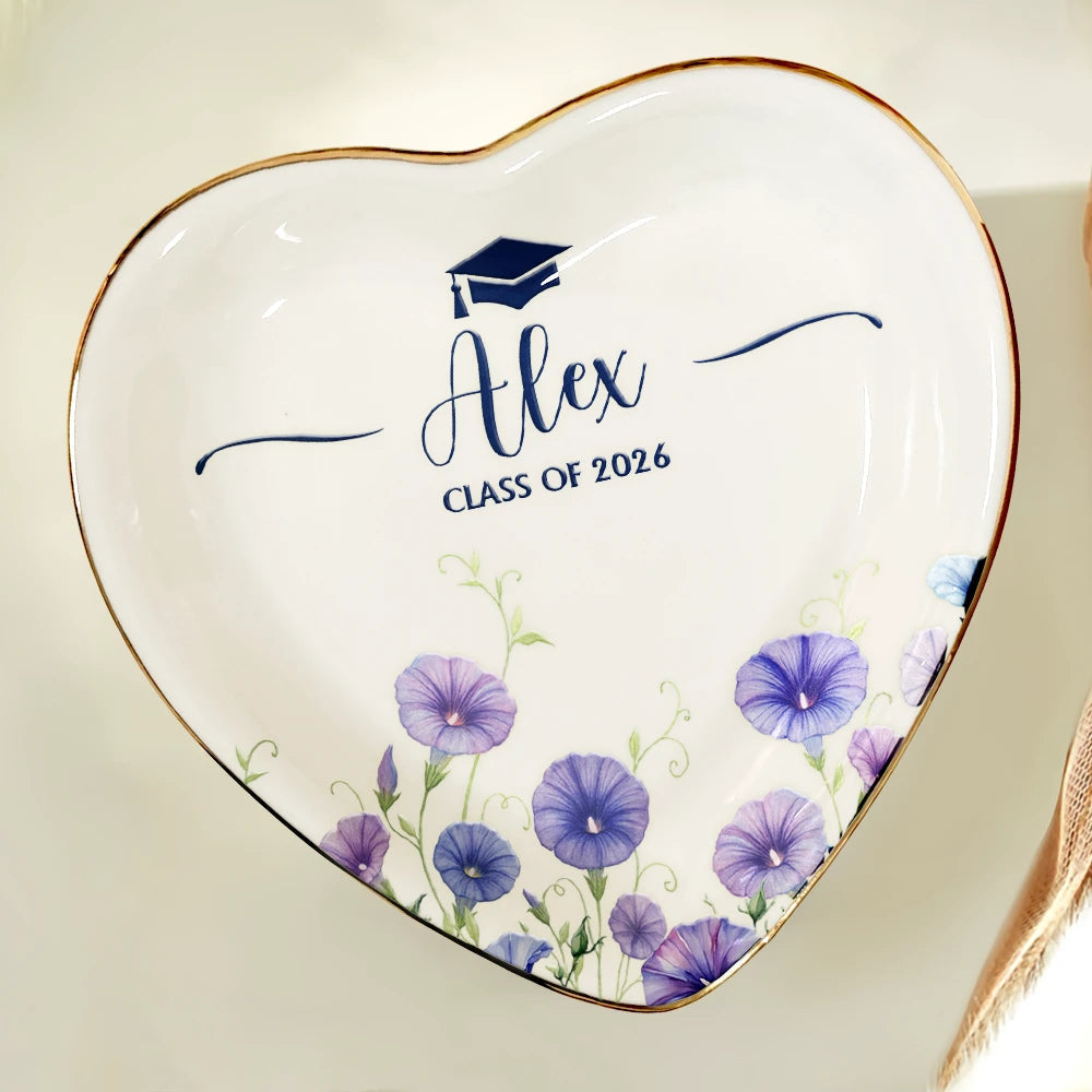 Birth Month Flower Watercolor Blooming In Love Graduation - Personalized Ring Dish