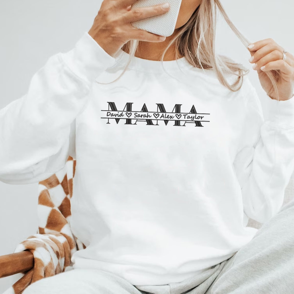 Custom Mama Sweatshirt with Kid Name Personalized Embroidered Shirt Gift For Mother, Mother's Day Gift