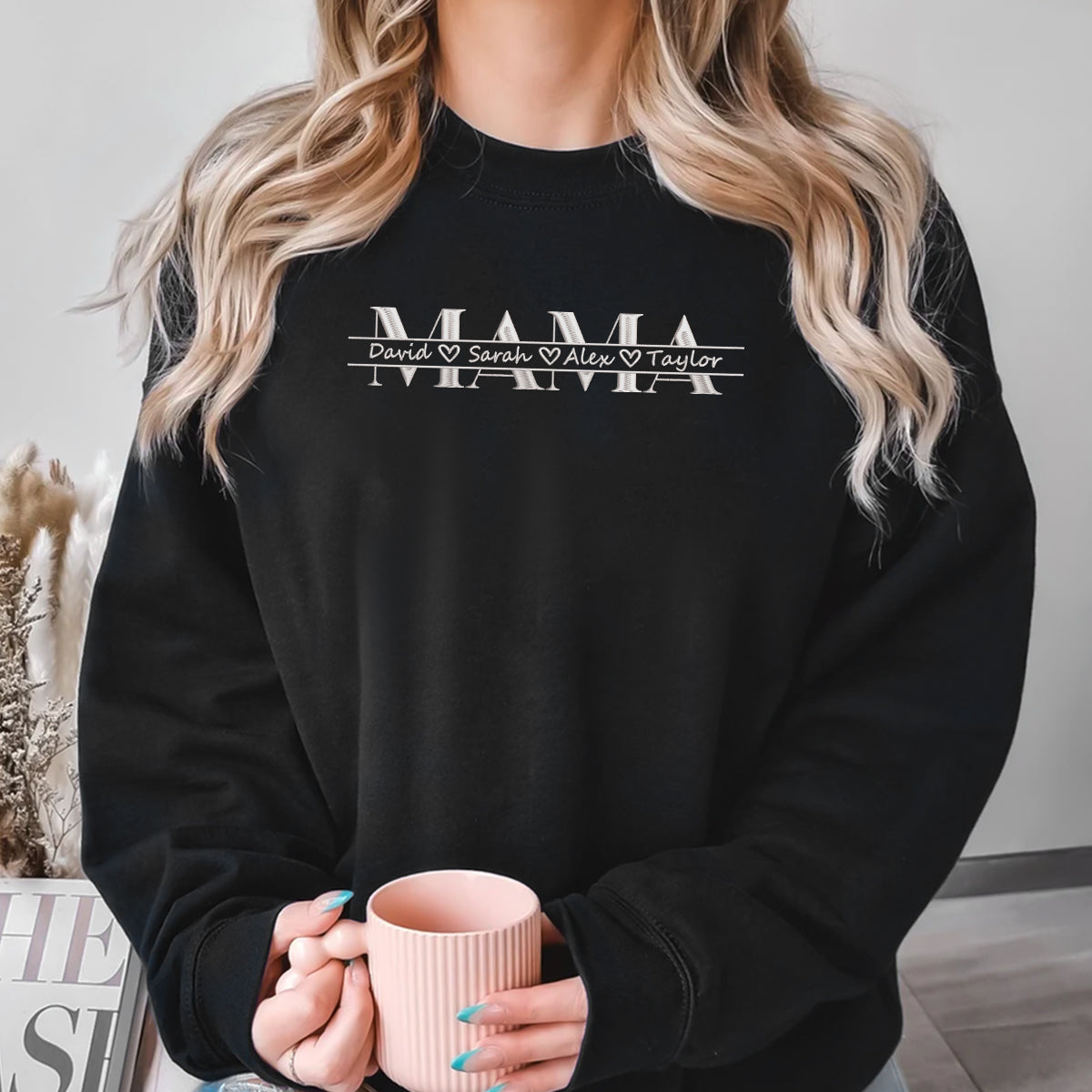 Custom Mama Sweatshirt with Kid Name Personalized Embroidered Shirt Gift For Mother, Mother's Day Gift