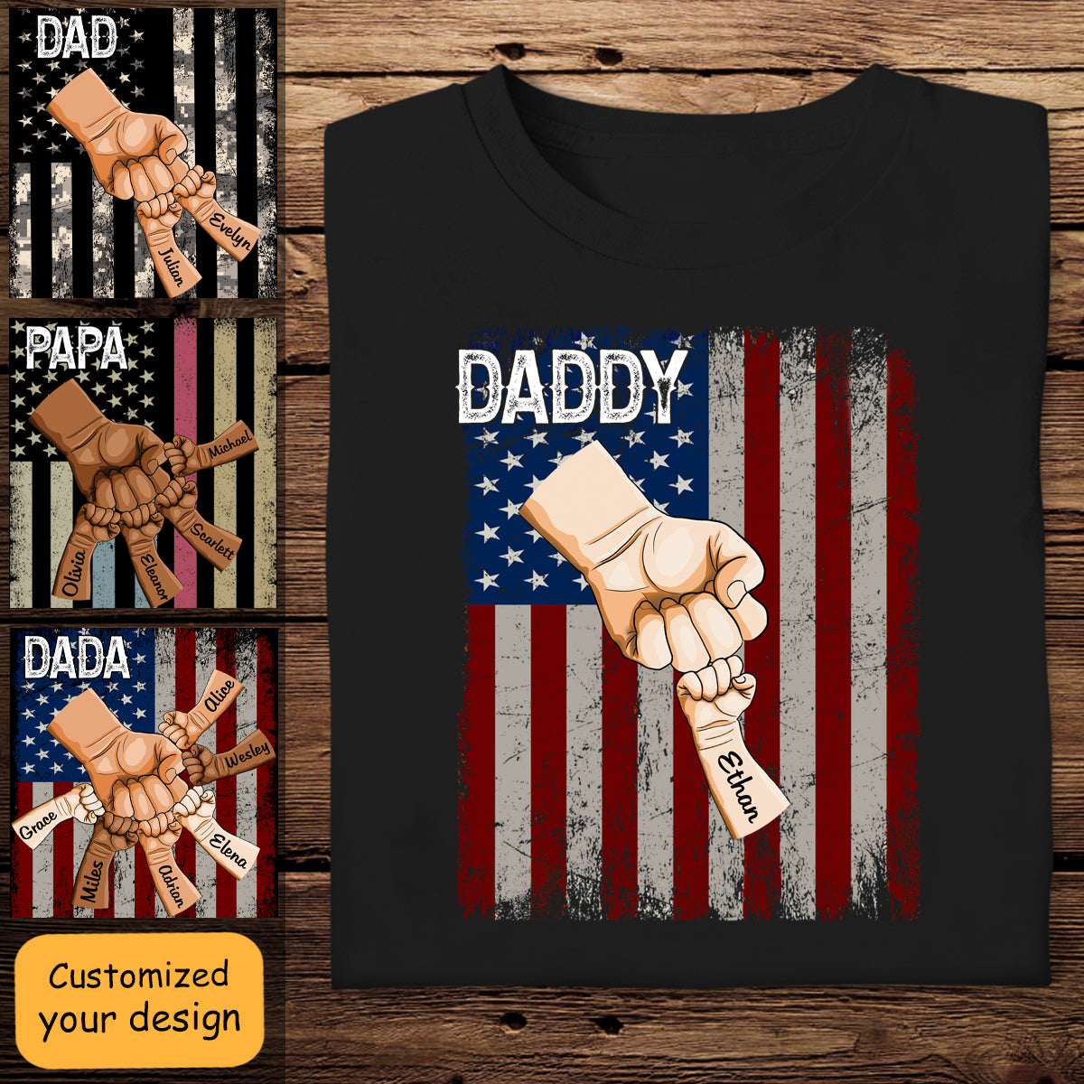 Grandpa & Grandkids American Fist Bump - Personalized Apparel - Loving Gift For Father, Dad, Father's Day