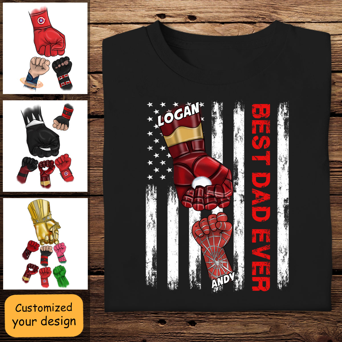 Best Dad Ever Superhero American Fist Bump - Personalized Apparel - Gift For Father, Dad, Father's Day, Birthday Gift