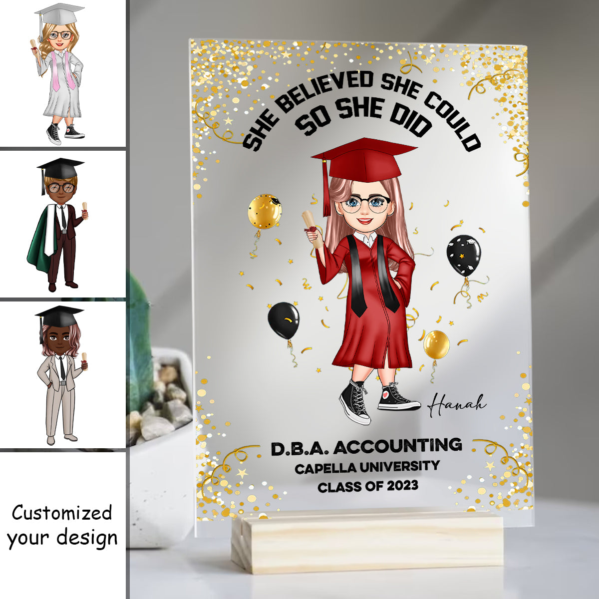 She Believe She Could So She Did - Personalized Acrylic Plaque - Gift For Family, Friends, Graduation Appreciation Gift
