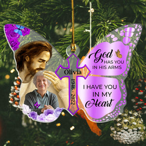 God Has You In His Arms Custom Photo - Personalized Acrylic Ornament - Memorial Christmas Gift