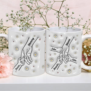 Mom And Kids Hold Hand - Personalized 3D Inflated Effect Printed Mug - Gift For Mother