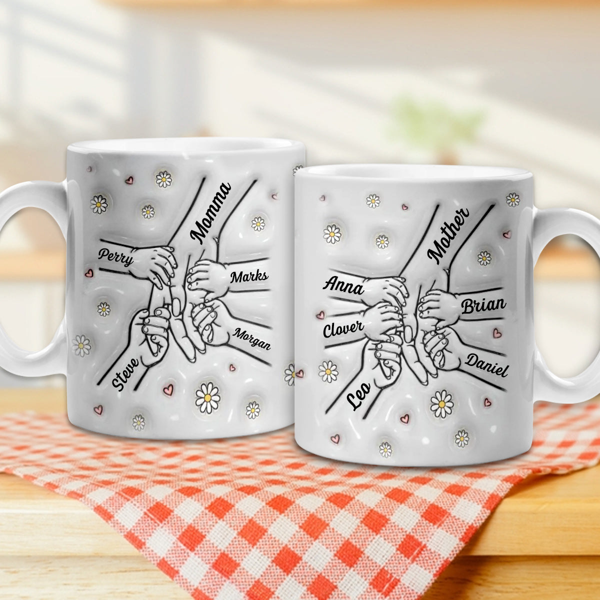 Mom And Kids Hold Hand - Personalized 3D Inflated Effect Printed Mug - Gift For Mother