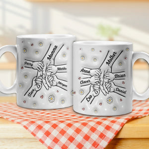 Mom And Kids Hold Hand - Personalized 3D Inflated Effect Printed Mug - Gift For Mother