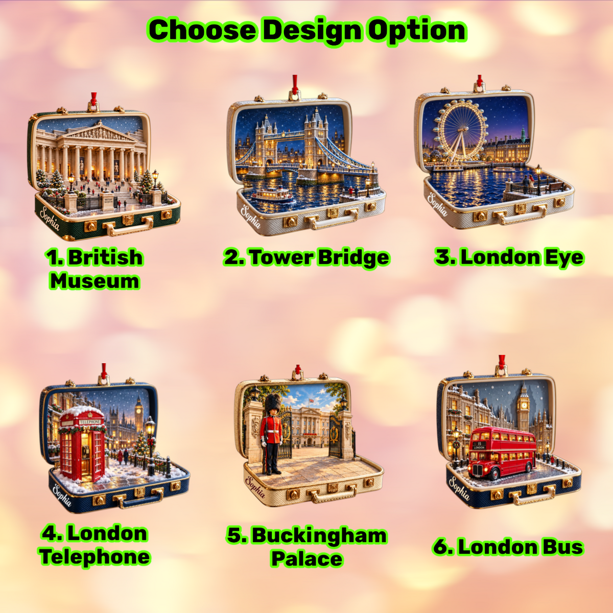 Personalized 3D British Museum Suitcase Christmas Ornament – London UK Travel Souvenir & Gift for London Lovers