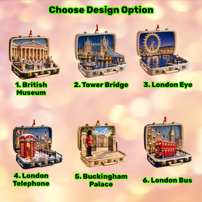 Personalized 3D British Museum Suitcase Christmas Ornament – London UK Travel Souvenir & Gift for London Lovers