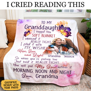 Butterfly I Hugged This Soft Blanket - Personalized Blanket - Gift For Granddaughter