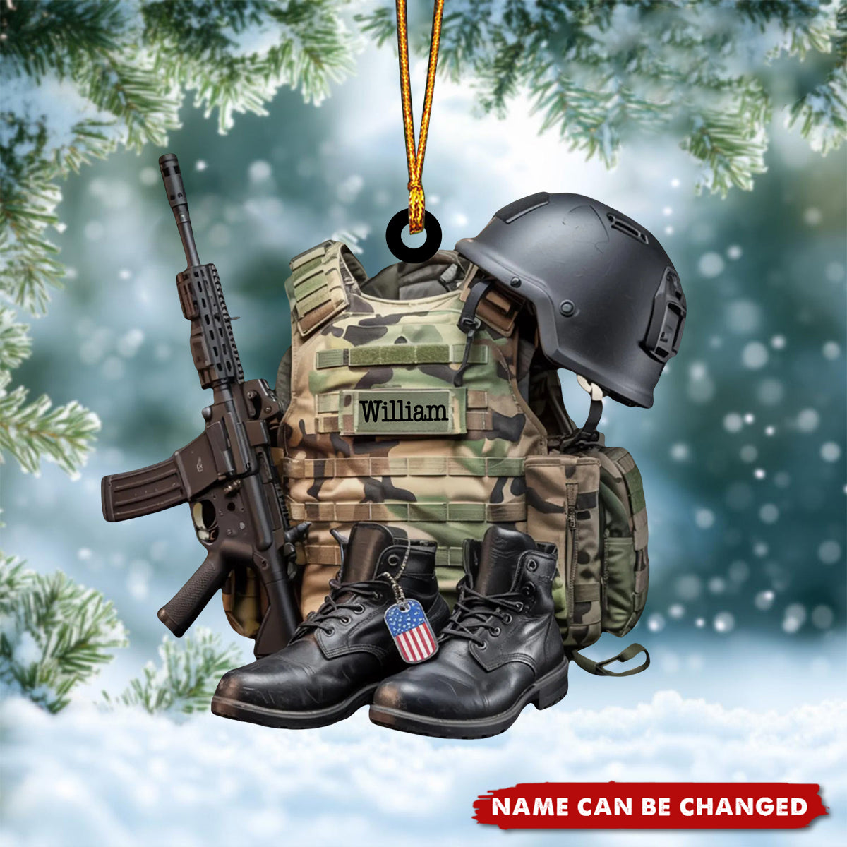 Army Uniform, Boots & Hat - Personalized Christmas Acrylic Ornament