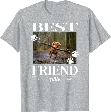 Custom Best Friend Dog, Cat, or Pet Photo T-Shirt for Men, Women and Kids - Customize with Your Pet's Name and Photo