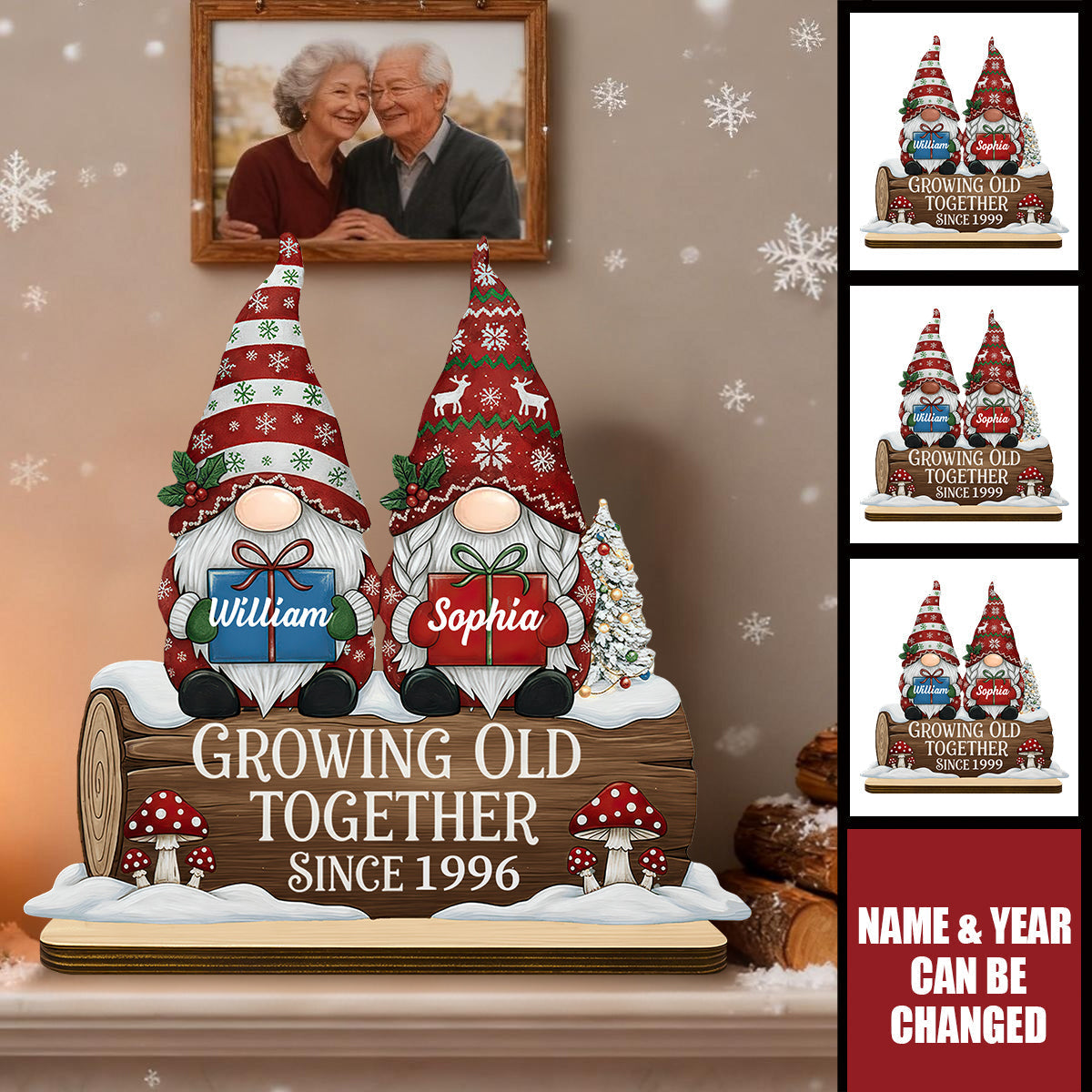 Couple Growing Old Together Personalized Sitting Wooden Plaque Custom Gift For Couple, Anniversary Gift Valentine's Gift