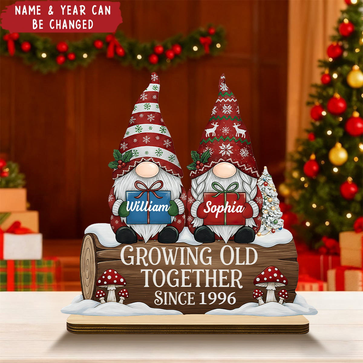 Couple Growing Old Together Personalized Sitting Wooden Plaque Custom Gift For Couple, Anniversary Gift Valentine's Gift