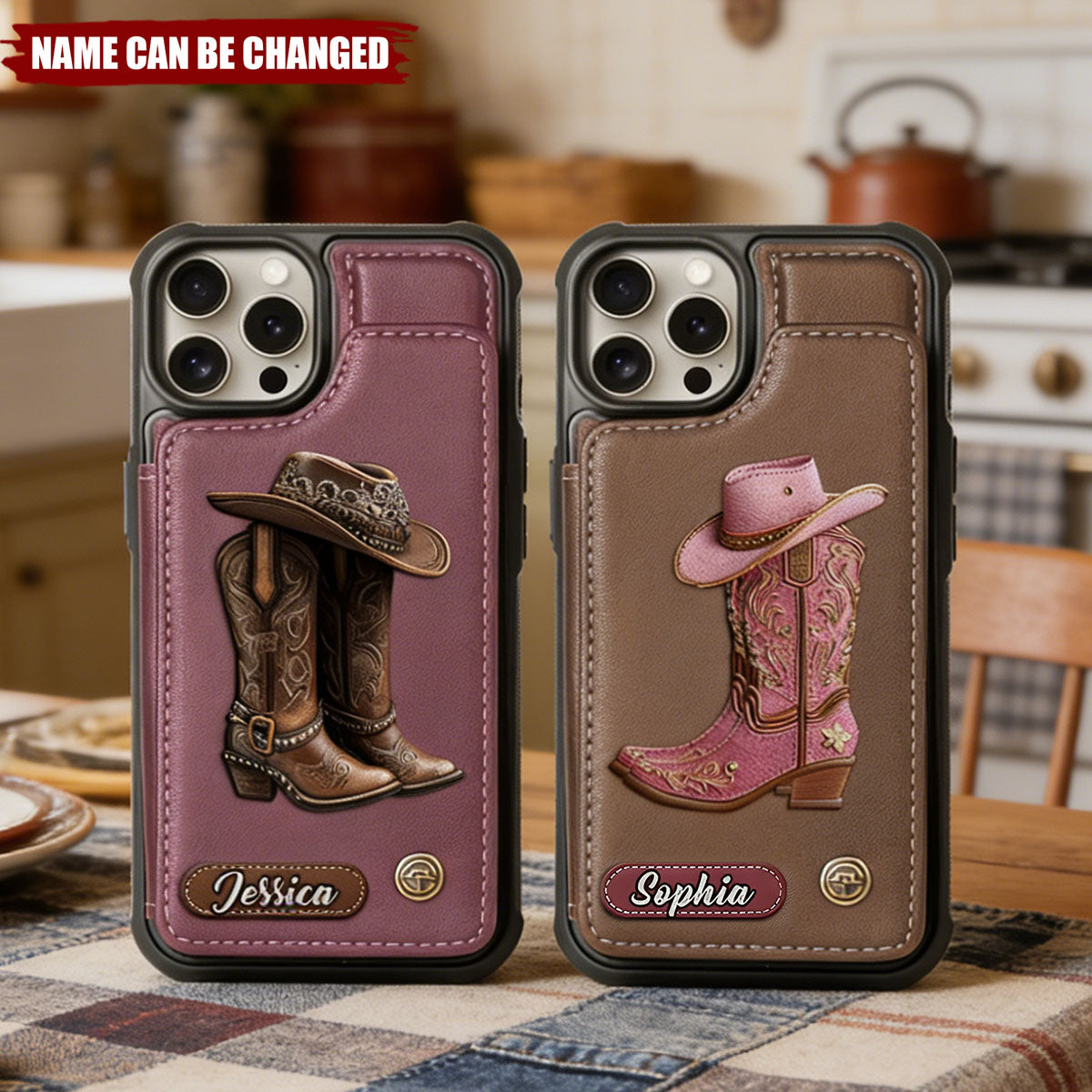 Western Spirit - Cowgirl Boots Personalized Leather Phone Case